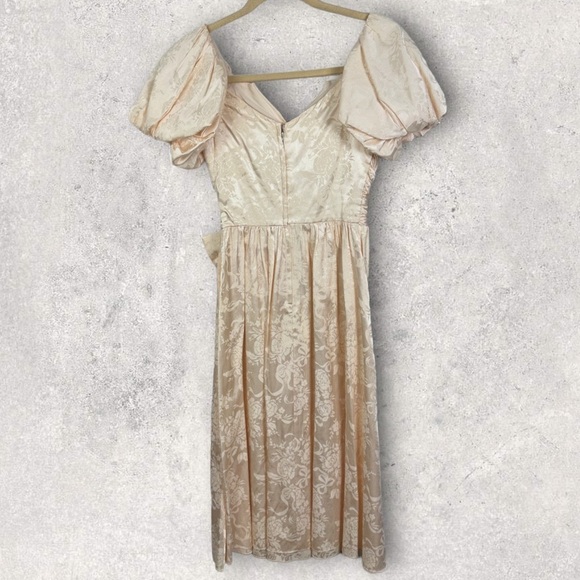 Vintage Algo-Ettes Made in Canada Puff Sleeve Pink Floral Satin Maxi Dress Small - Picture 5 of 11